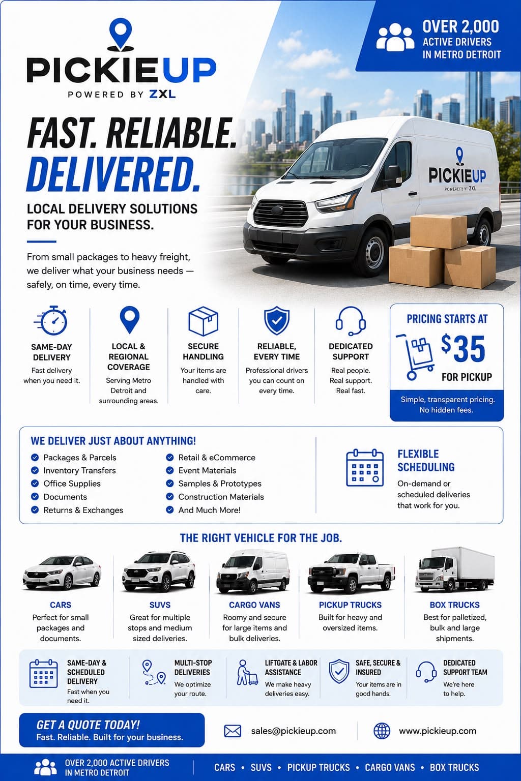 PickieUp delivery van in Metro Detroit